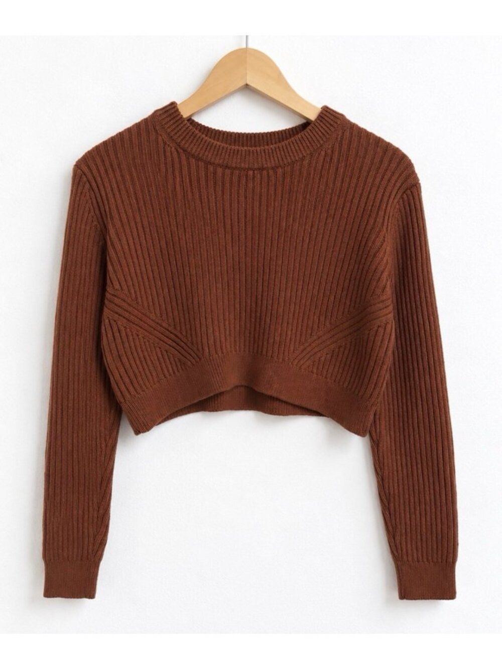 Aritzia Wilfred Free 100% Merino Wool Ribbed Cropped Sweater Rust Women’s S